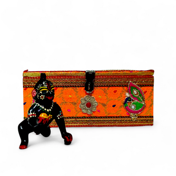 Decorative storage box with transparent window for Laddu Gopal Shringar