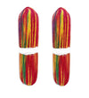 Pair of multicolor striped moli yarn bundles with white wrap labels