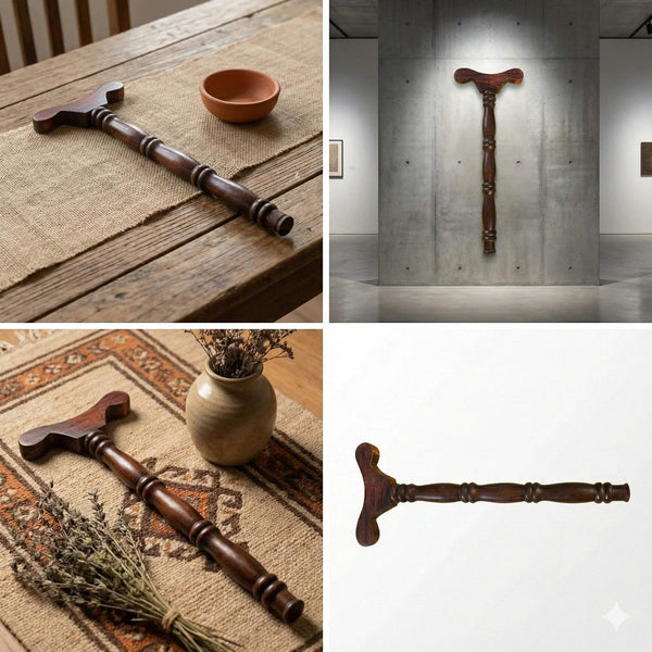 Wooden jaap stick with segmented bead grip and flared end knob