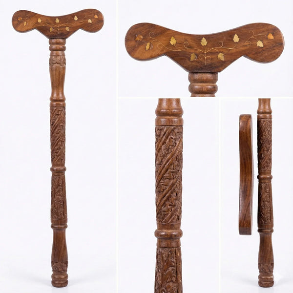 Mala jaap hand stand teki T Shaped Indian Stick - Achleshwar