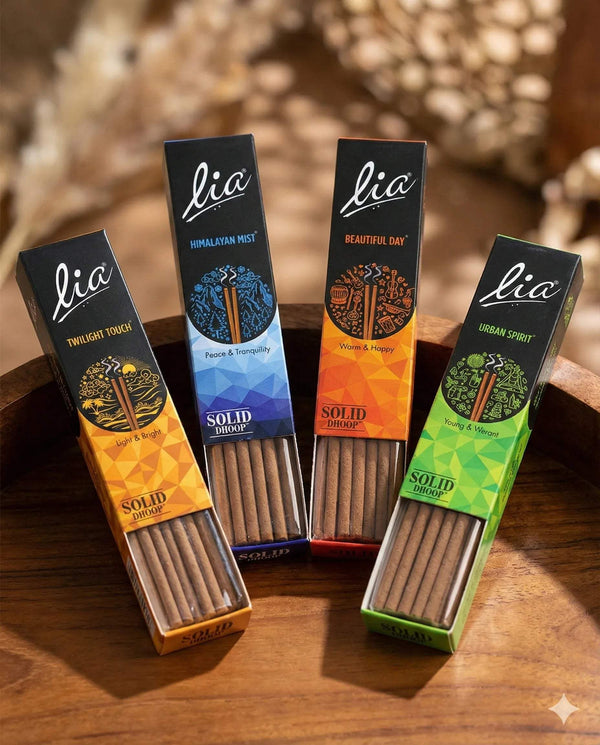 Assorted lia Solid Dhoop incense stick boxes with four variant fronts