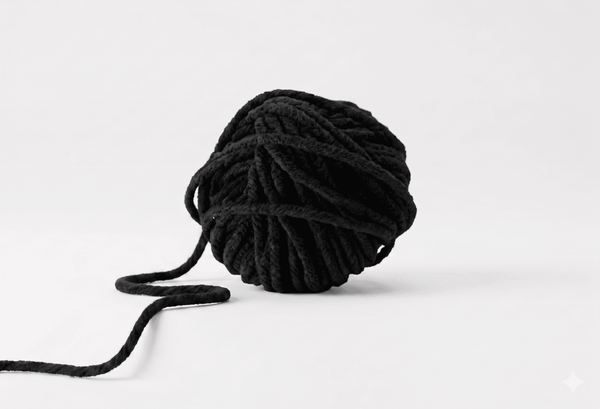 Black cotton thread ball with hanging thread
