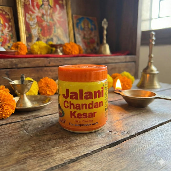 Jalani Chandan Kesar Tika Powder 50gm for Pooja and Rituals - Achleshwar