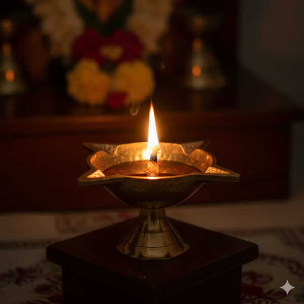 Achleshwar Golden Char Mukhi Brass Diya For Pooja