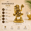 Golden Hanuman idol with raised mace and mountain, front view