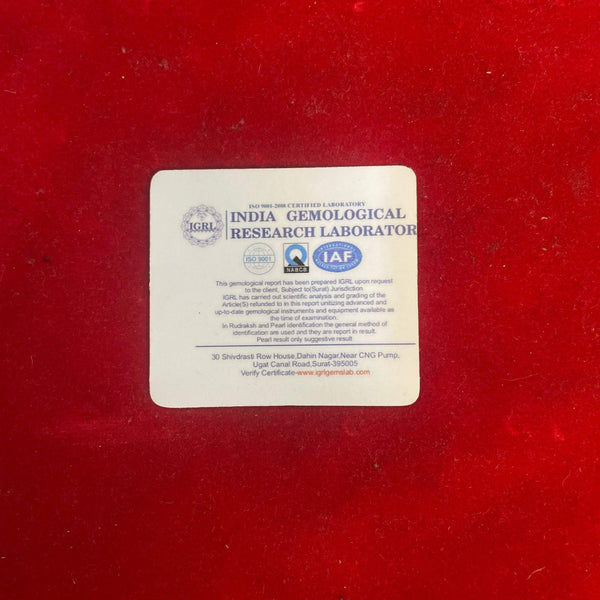 Lab certification card for natural 1-face rudraksha