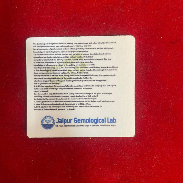 Jaipur Gemological Lab certification card for natural six-face rudraksha