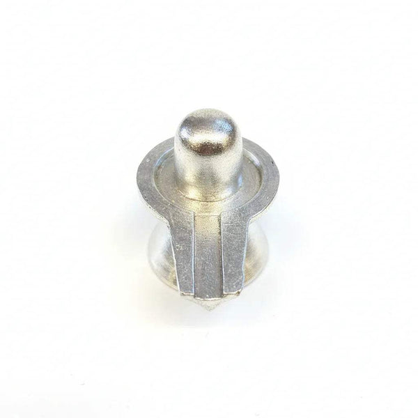 Mercury shivling idol with round pedestal base, reflective gold-silver metal