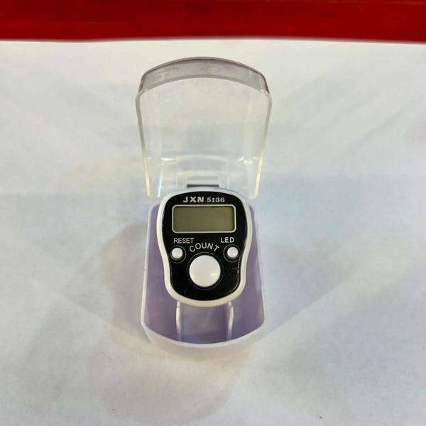 LED digital counter finger ring in open clear-and-purple case