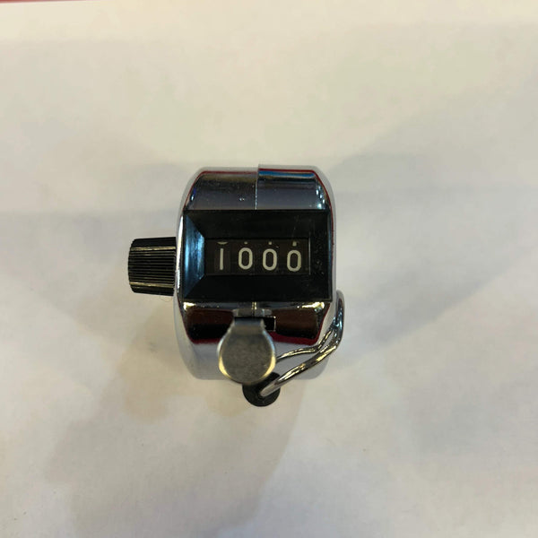 Metal tally counter, black digit window showing 1000
