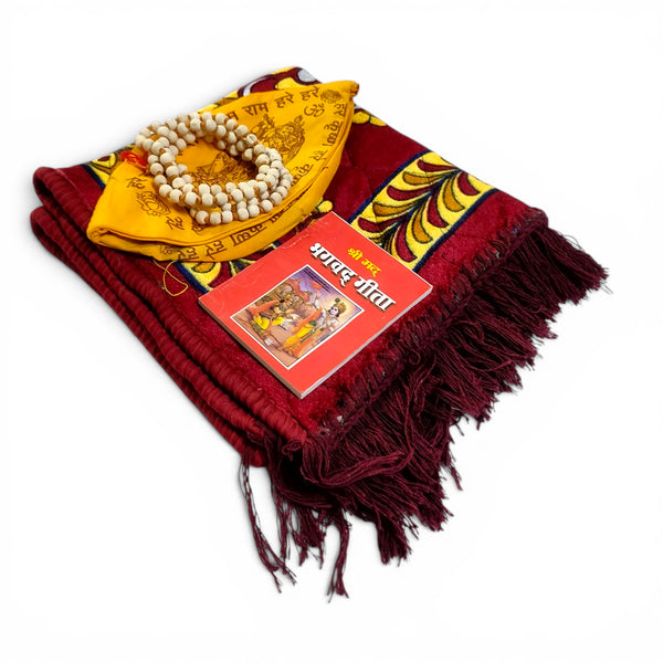 11 Bhagavad Gita Pocket Books, Tulsi Mala, Velvet Aasan & Gaumukhi Japa Bag for Nirjala Ekadashi Daan | Complete Krishna Bhakti Seva Kit