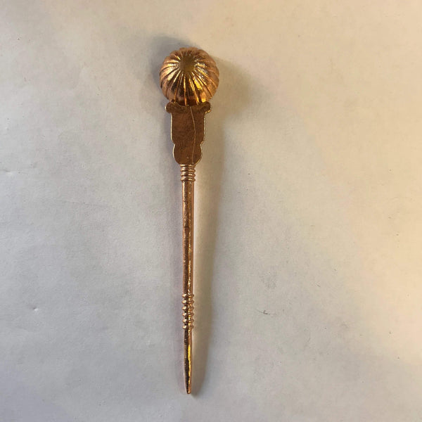 Copper ritual spoon with ribbed round head and pointed handle