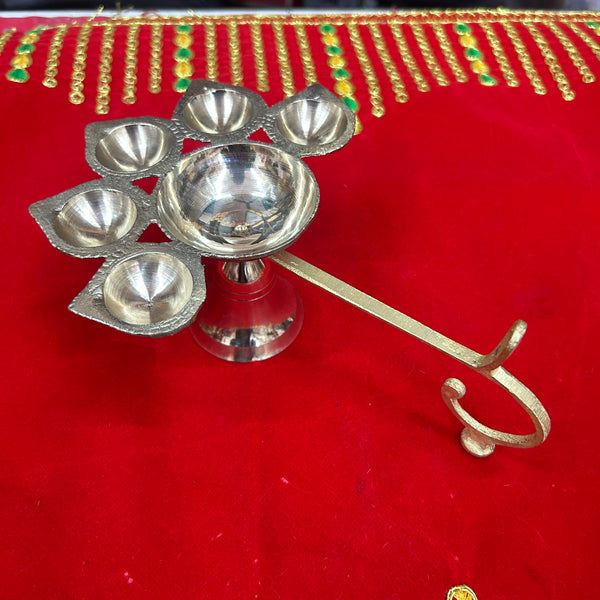 Achleshwar Brass Panch Aarti Diya | 5-Face Jyoti Diya for Puja, Temple & Mahaaarti