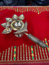 Achleshwar Wooden Handle Brass Panch Aarti Diya/Designer Five Face