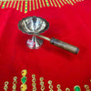 Polished brass dhoop stand with scalloped cup and long wooden handle