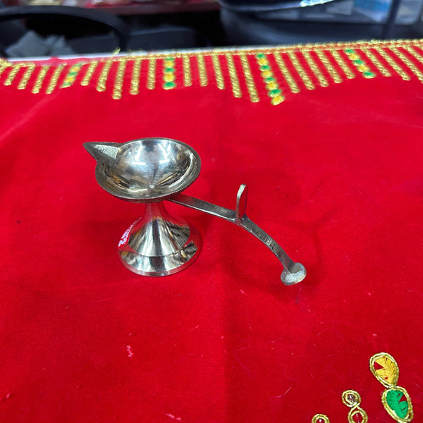 Brass Plain aarti Diya Stand with Handle - Achleshwar