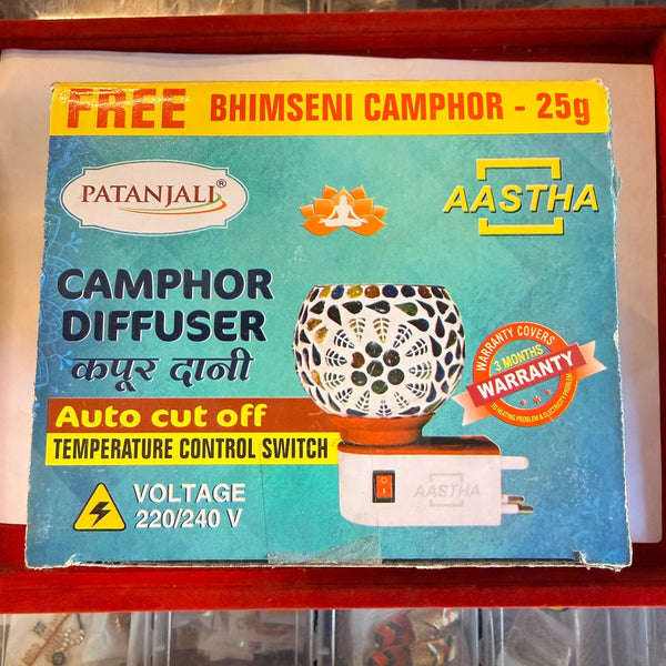 Camphor diffuser burner box showing switch control and 220/240 V voltage