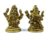 Small Ganesh-Laxmi idol in gold tone, front view with smiling face, multiple arms, and pedestal base