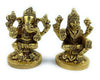 Golden Lakshmi and Ganesha sitting figurines on round bases