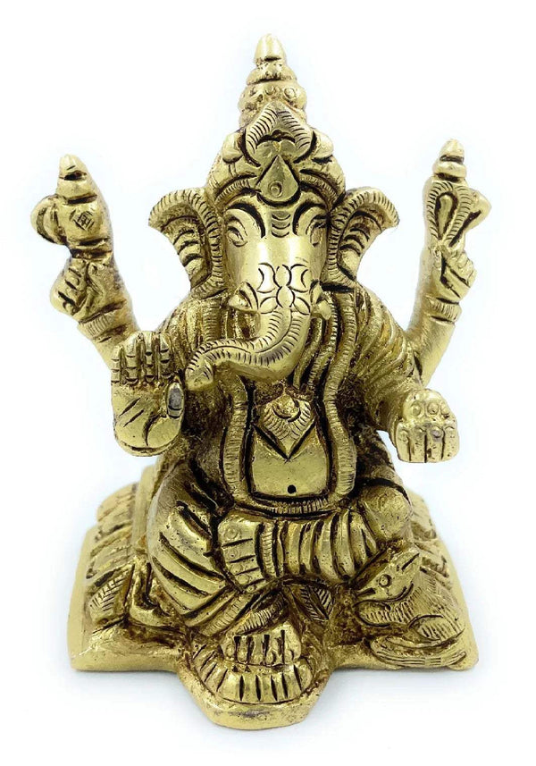 Ashtadhatu Ganesh statue, seated with detailed trunk and raised hands