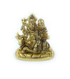 Shiv parivar figurine, gold-toned metal deity group front view with raised hands