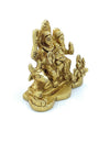 Gold-tone seated deity idol with trident, surrounded by smaller figures on base