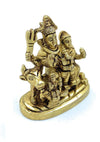 Gold-toned side view of seated Shiva with family on Nandi, detailed figurine on base