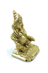 Gold-tone Kuber statue seated in profile, with ornate chest jewelry and robe