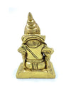 Gold-tone Kuber statue side view with raised crown and patterned back panel