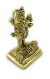 Gold-tone Kali goddess idol figurine, angled view with raised right hand on pedestal
