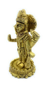 Gold-toned Vishnu idol, side profile with raised right hand and ornate crown