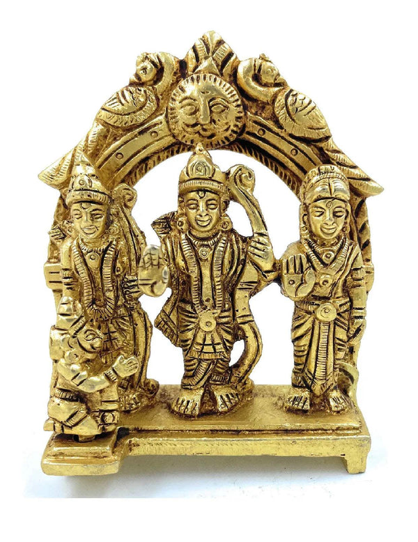 Gold-toned devotional idol with arch frame and four seated figures