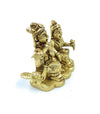 Gold-tone deity figurine, two seated figures in traditional attire with crowned heads