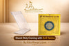 Yantra card on transparent tabletop stand, shown with printed mandala symbol