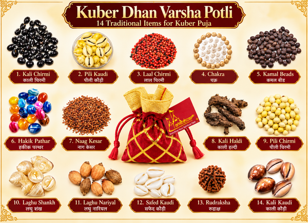 Achleshwar Kuber Dhan Varsha Potli | 14 Traditional Wealth & Prosperity Ritual Items for Kuber Puja