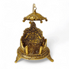 Antique gold singhasan throne with detailed carvings, canopy top, and four feet