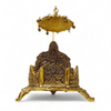 Antique gold singhasan back view with hanging disk canopy and ornate crown