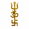 Golden Trishakti Yantra with upright trident arms, circular Om mark, and base
