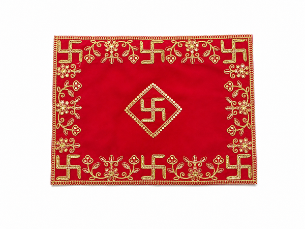 Designer Velvet Embroidered Pooja Aasan Cloth for Mandir | Premium Altar Cover for Temple, Puja Chowki, Home Shrine & Diwali Decoration