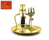 Shiv abhishek ritual set with gold-toned kalash, lingam, and trident on round tray