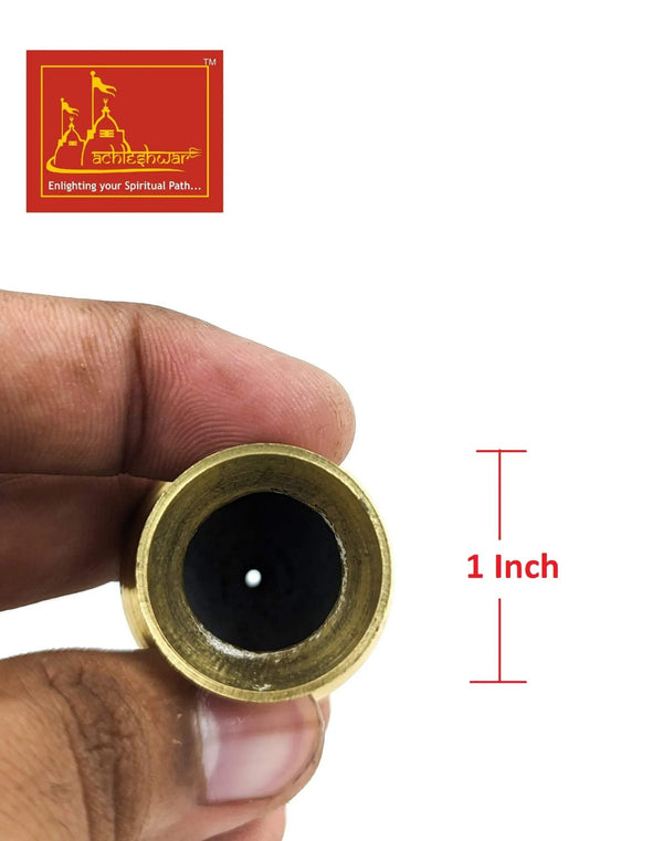 Gold-toned brass Shiva abhishek cup interior with dark center, 1 inch opening