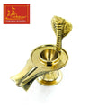 Gold-toned brass Shiva abhishek cup with raised spout and circular base