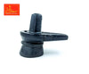 Black marble shivling figurine on disc-like base with raised linga, side angle