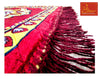 Red velvet mandir mat edge with thick long fringe and embroidered border