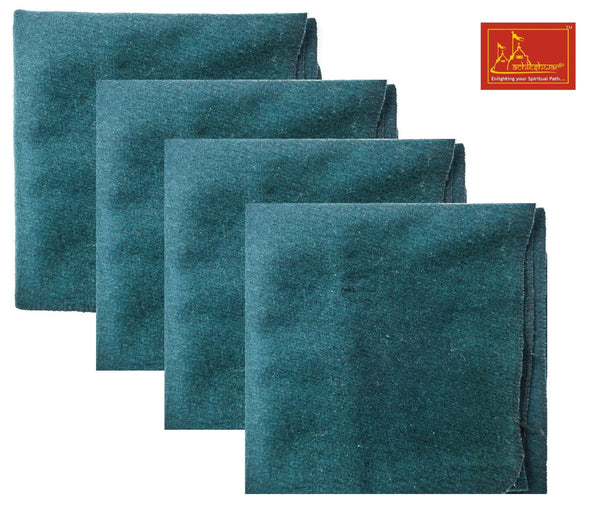 Green woolen pooja asan, set of four folded teal square mats
