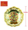 Meenakari brass thali tray with round floral medallion on hammered base