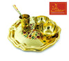 Meenakari brass thali tray set with three bowls, spoon, and floral center design