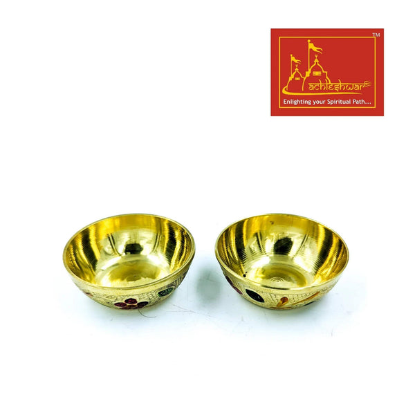 Meenakari brass small bowls set of two with etched exterior and gold finish