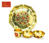 Meenakari bhog thali set: gold-tone round tray with floral center and three small bowls