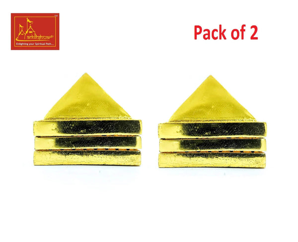 Small Vastu pyramid set, two gold-toned stacked pyramids with flat bases.
